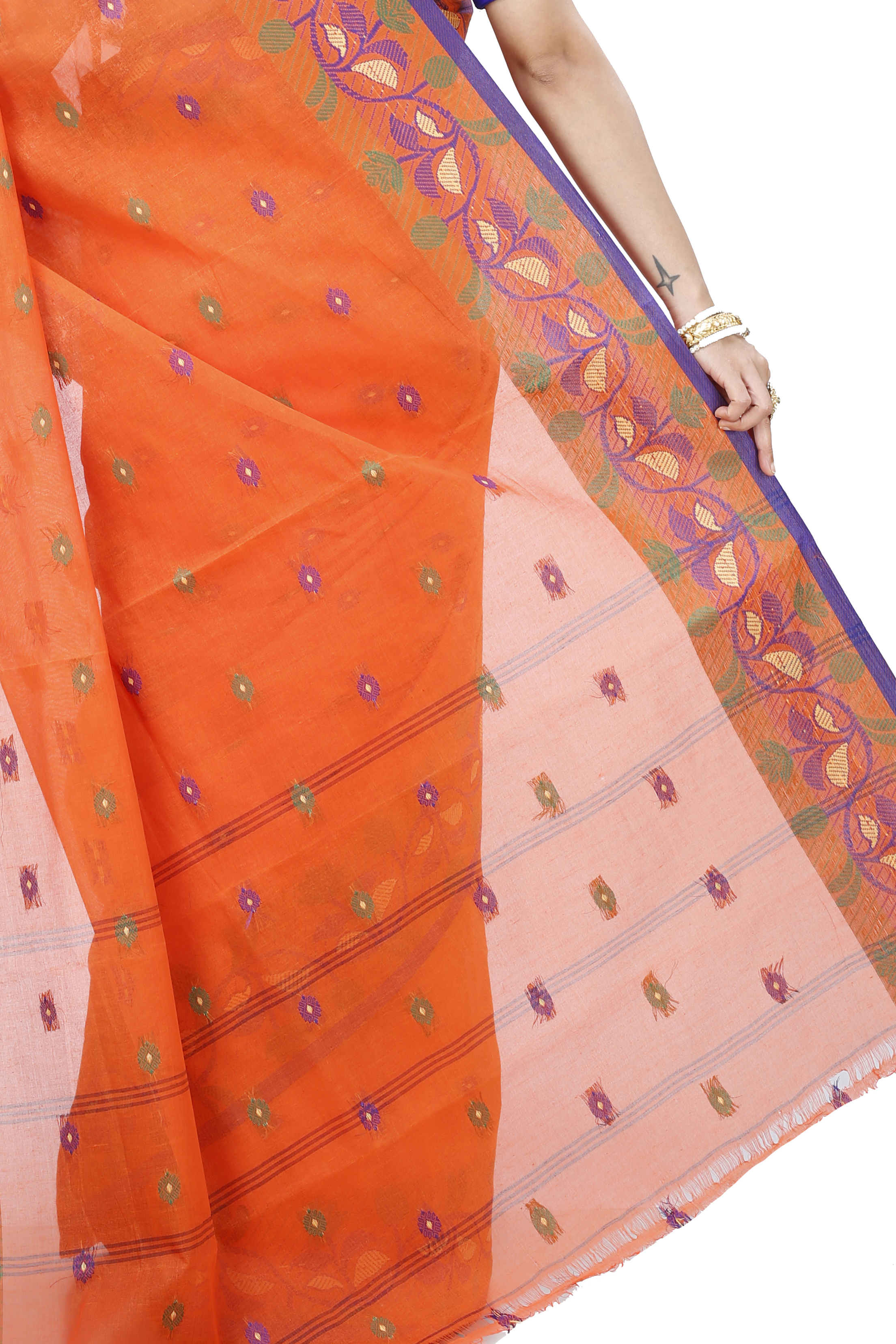 Orange Pure Cotton Govindi Tant Saree (937)